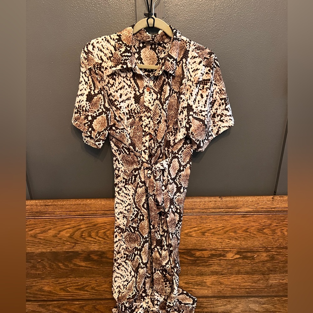 Snake Print Button Up Work Dress